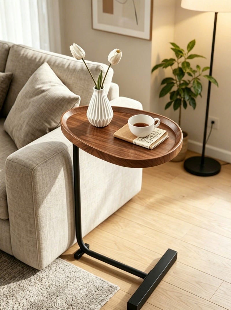 Sharpdo Modern C Shaped Coffee Table, Sturdy Nordic Wood & Metal End Side Table for Sofa Bed Living Room Bedroom 45*30*62cm,Walnut Brown - Image 2
