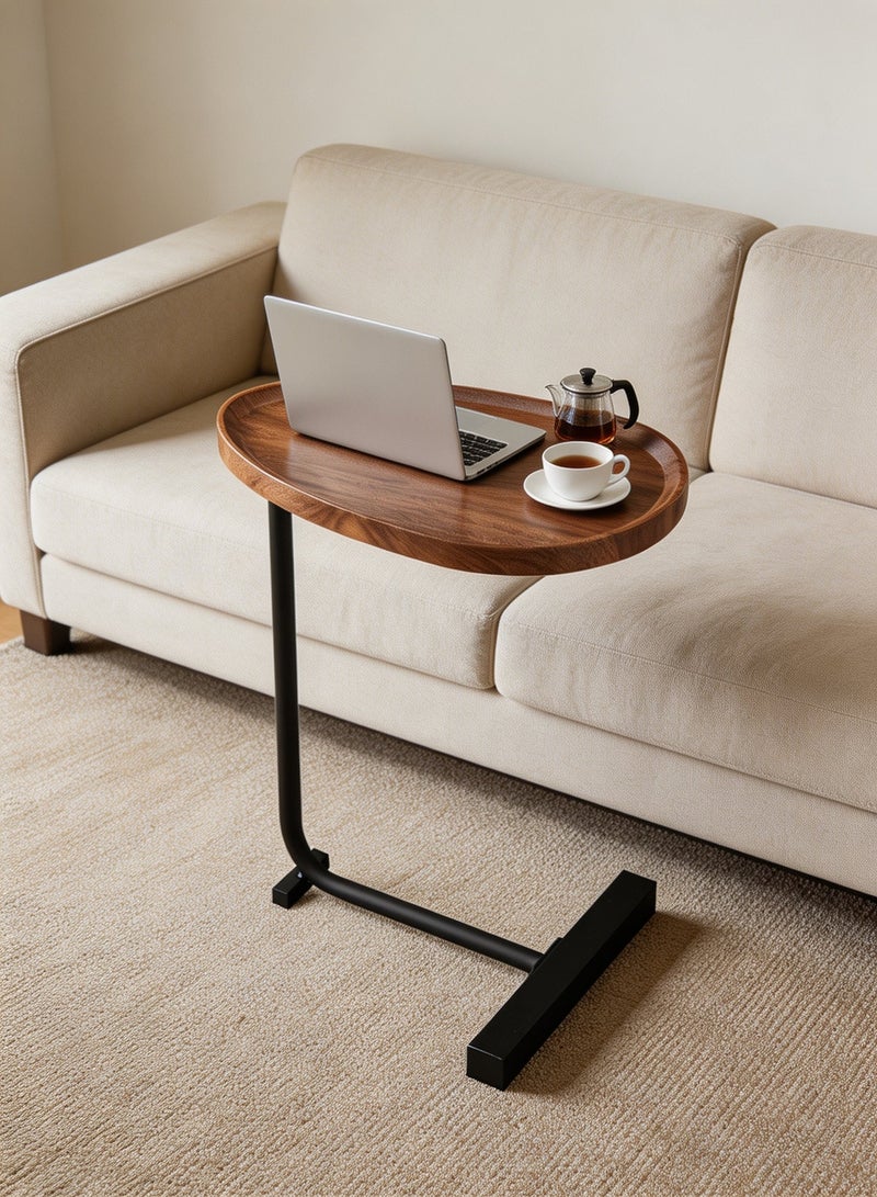 Sharpdo Modern C Shaped Coffee Table, Sturdy Nordic Wood & Metal End Side Table for Sofa Bed Living Room Bedroom 45*30*62cm,Walnut Brown - Image 1