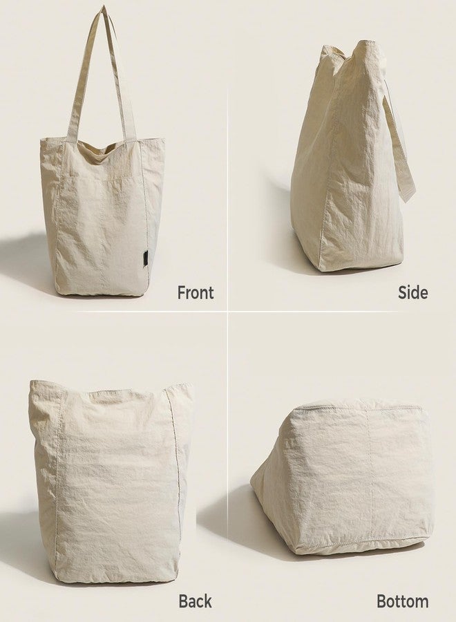 Barsine Tote Bag for Women Medium Tote Purses and Handbags Nylon Shoulder Bag with Pockets, White - Image 3