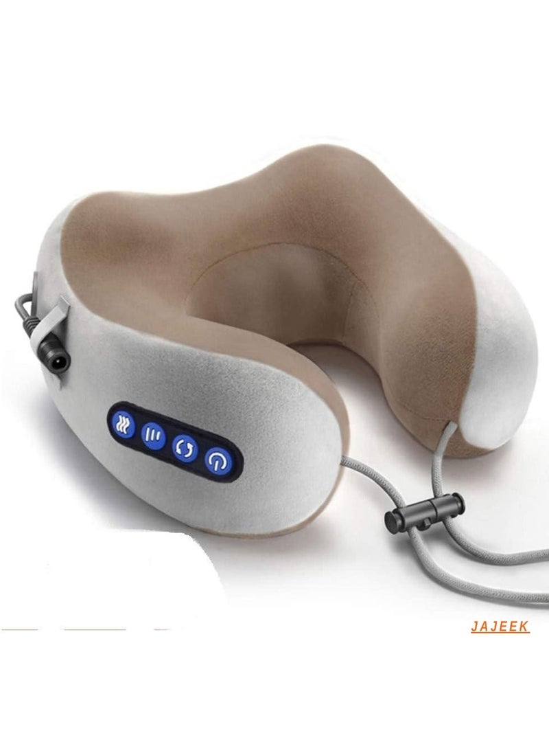 JAJEEK Electric Travel Neck Massage Pillow – U Shaped Memory Foam with Kneading Vibration, Cervical Pain Relief, Ideal for Airplane, Train, Car Travel, Comfortable Neck Support - Image 1