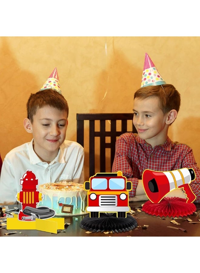 Epakh 10 Pcs Firetruck Birthday Party Decorations Fire Truck Themed Table Supplies Firetruck Honeycomb Centerpieces Fire Truck Plates Firefighter Fire Hat Extinguisher Fireman Party Favors Supplies for Kids - Image 1
