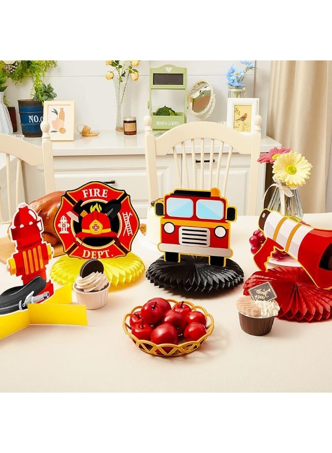 Epakh 10 Pcs Firetruck Birthday Party Decorations Fire Truck Themed Table Supplies Firetruck Honeycomb Centerpieces Fire Truck Plates Firefighter Fire Hat Extinguisher Fireman Party Favors Supplies for Kids - Image 4