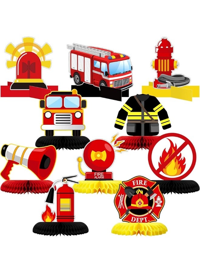 Epakh 10 Pcs Firetruck Birthday Party Decorations Fire Truck Themed Table Supplies Firetruck Honeycomb Centerpieces Fire Truck Plates Firefighter Fire Hat Extinguisher Fireman Party Favors Supplies for Kids - Image 3