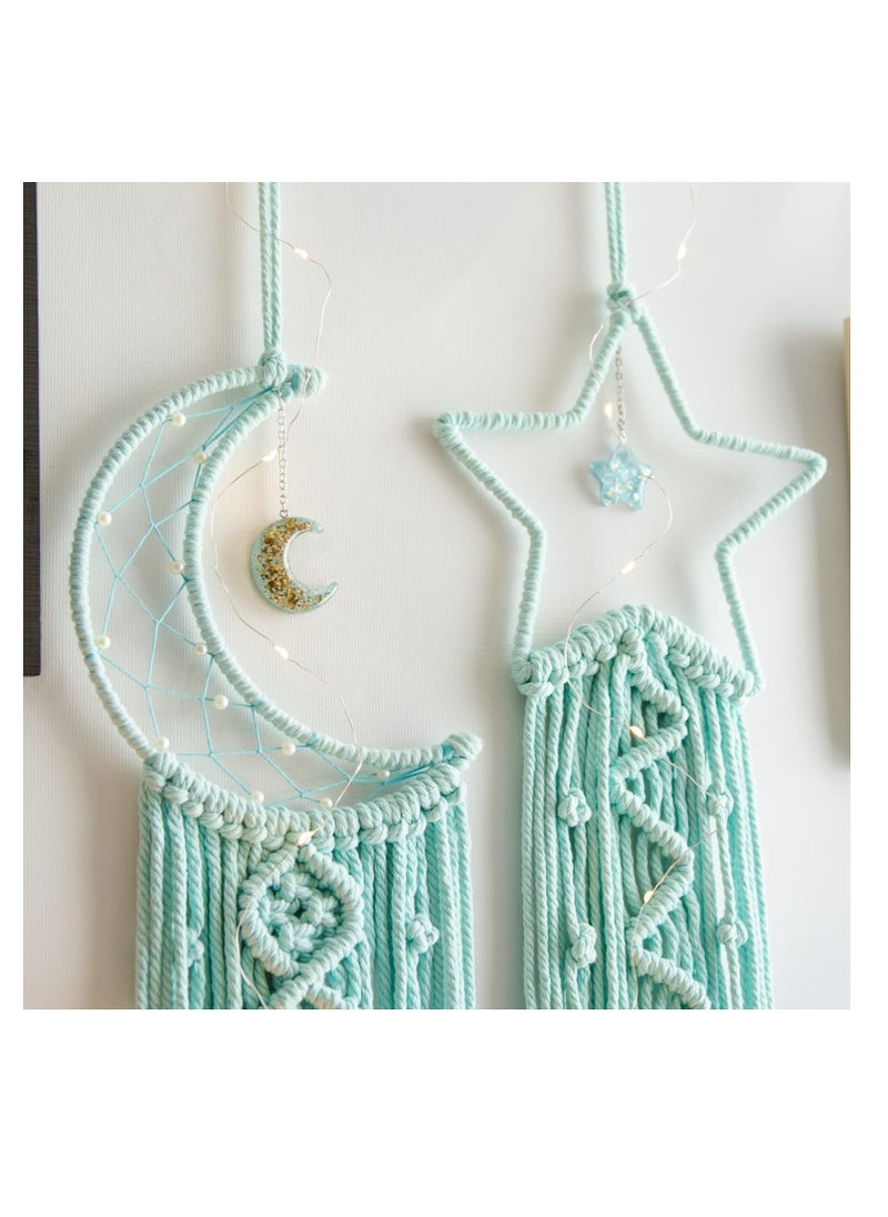 انتيكيانو - رمضان  نجمة وهلال خضراء ديكور غرفة النوم بوهو مكرامية للتعليق على الحائط صائد مع ضوء قطعتين هدايا للاطفال - Image 1