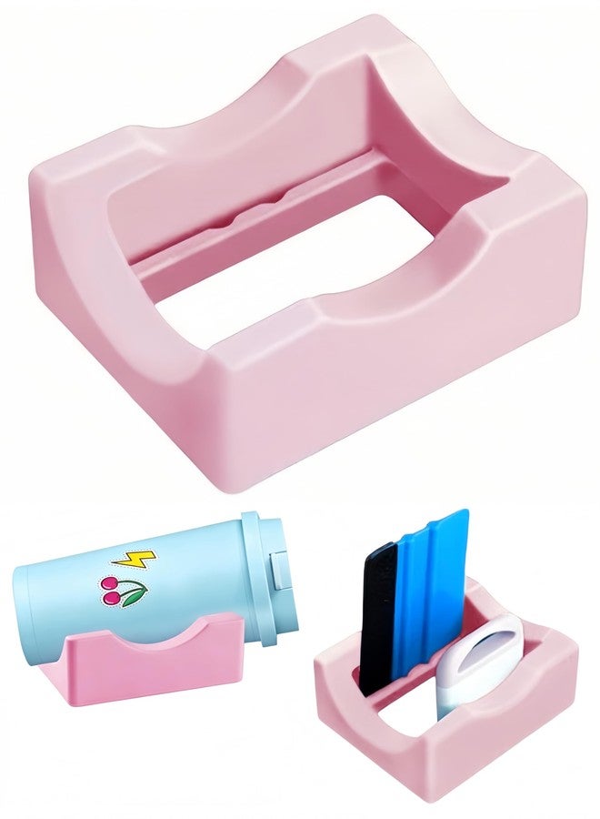 Bepisof 1 Pack Pink Silicone Cup Holder, Cup Cradle for Tumblers, Anti-Skid Tumbler Stand with Built-in Slot, Felt Squeegee Hanging Storage for DIY Crafts - Image 1