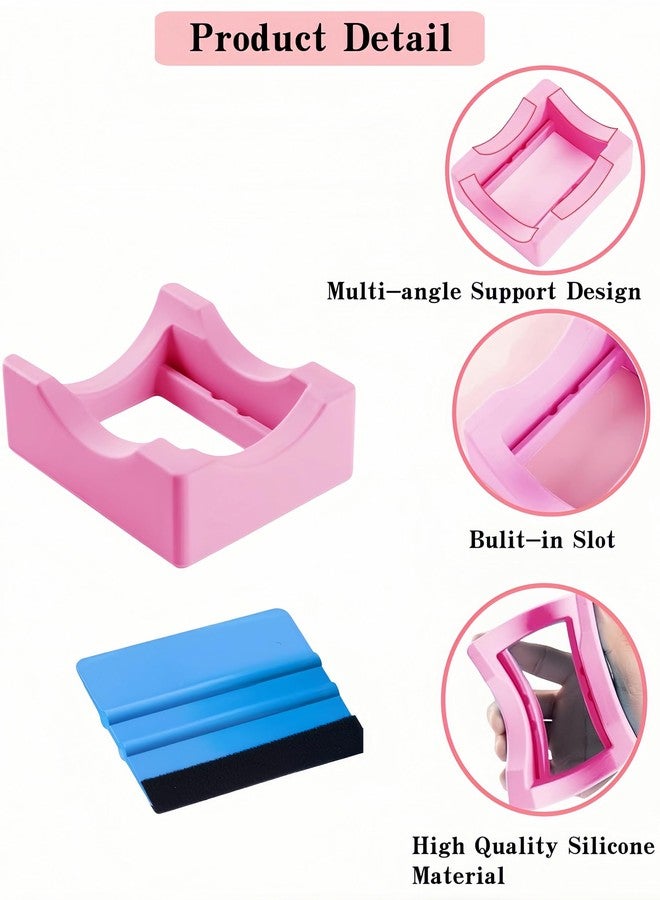 Bepisof 1 Pack Pink Silicone Cup Holder, Cup Cradle for Tumblers, Anti-Skid Tumbler Stand with Built-in Slot, Felt Squeegee Hanging Storage for DIY Crafts - Image 3