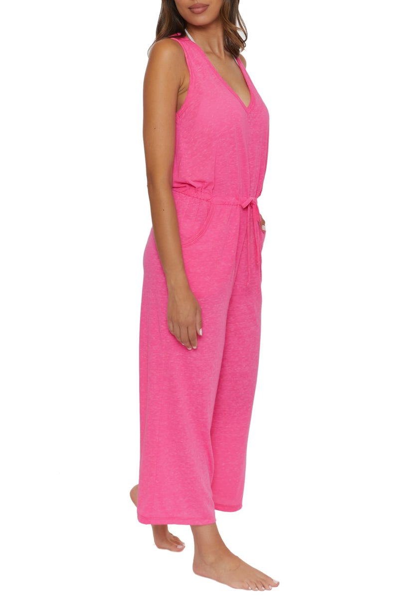 Becca by Rebecca Virtue Beach Date - Women's Jumpsuit, Casual, Sleeveless with Pockets, Beach Cover Ups for Women, Pink Glo, Medium - Image 3