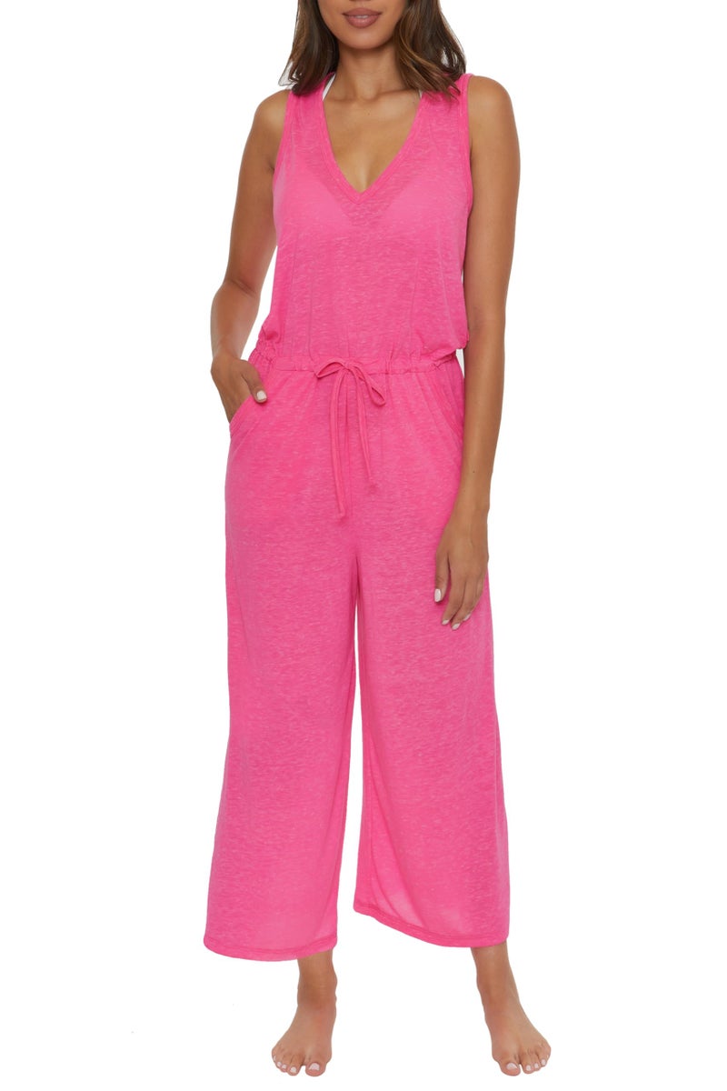 Becca by Rebecca Virtue Beach Date - Women's Jumpsuit, Casual, Sleeveless with Pockets, Beach Cover Ups for Women, Pink Glo, Medium - Image 2