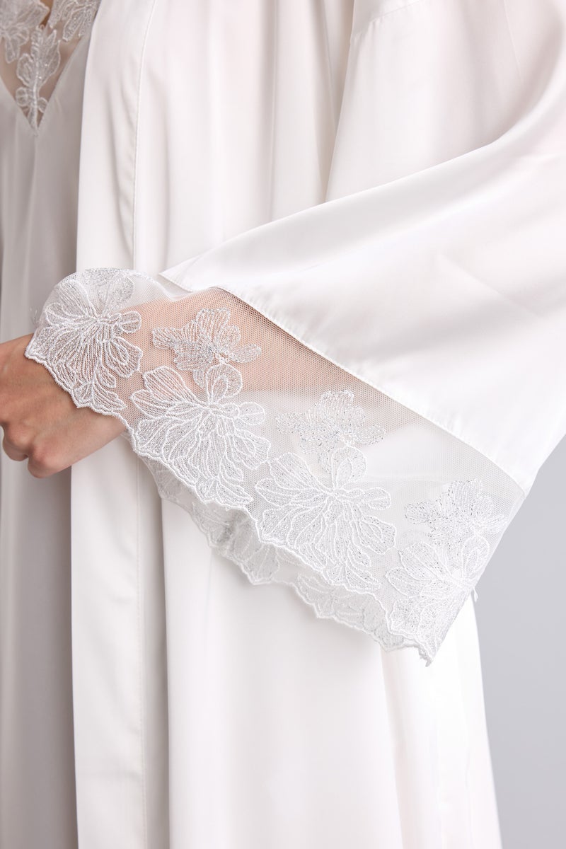 DeFacto White Woman Relax Fit Wrap Neck Satin White Robe Casual - Image 5