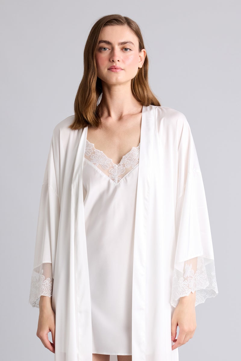 DeFacto White Woman Relax Fit Wrap Neck Satin White Robe Casual - Image 4
