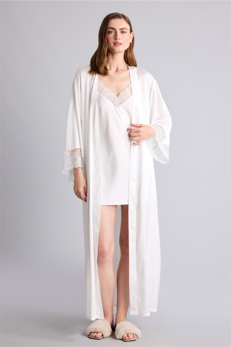 DeFacto White Woman Relax Fit Wrap Neck Satin White Robe Casual - Image 2