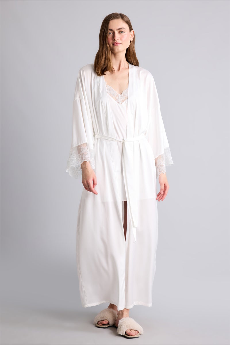 DeFacto White Woman Relax Fit Wrap Neck Satin White Robe Casual - Image 1