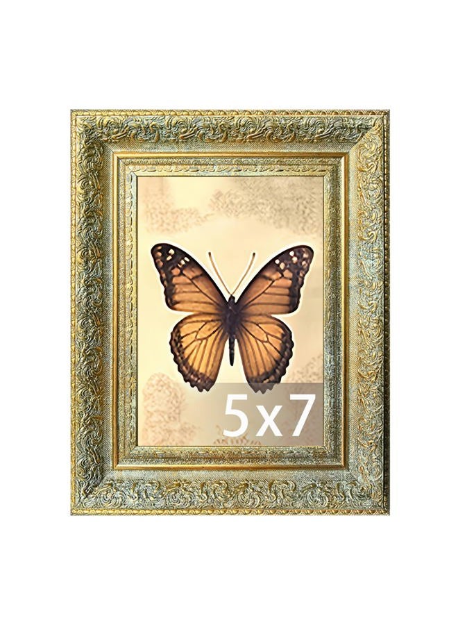 vrzpopi Vintage Picture Frame, Decorative Wall Hanging and Tabletop Display Photo Frame (Gold, 5X7) - Image 1