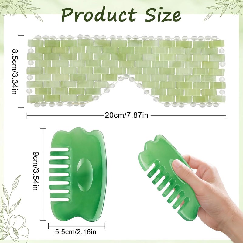 LazyGa Jade Eye Mask Resin Scalp Comb 4 Pcs Set Jade Facial Cooling Mask and Gua Sha Massager Tool for Home SpaTravelSkincare Relieve Puffiness Stress Relief AntiAging Beauty Supplies - Image 2