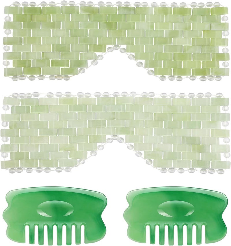 LazyGa Jade Eye Mask Resin Scalp Comb 4 Pcs Set Jade Facial Cooling Mask and Gua Sha Massager Tool for Home SpaTravelSkincare Relieve Puffiness Stress Relief AntiAging Beauty Supplies - Image 1