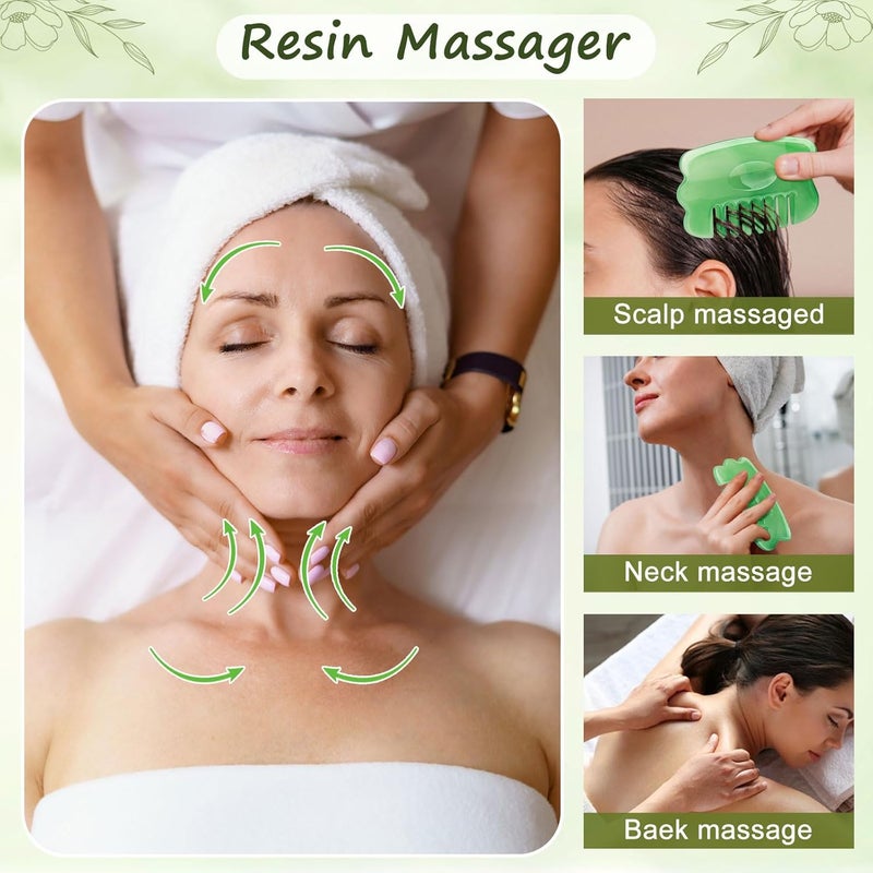 LazyGa Jade Eye Mask Resin Scalp Comb 4 Pcs Set Jade Facial Cooling Mask and Gua Sha Massager Tool for Home SpaTravelSkincare Relieve Puffiness Stress Relief AntiAging Beauty Supplies - Image 5