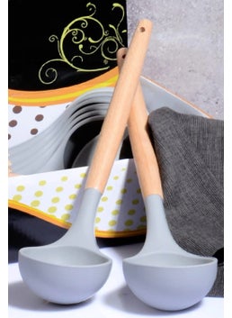 Rotanev Bamboo Handle Silicone Ladle Smoked 2 Pieces 