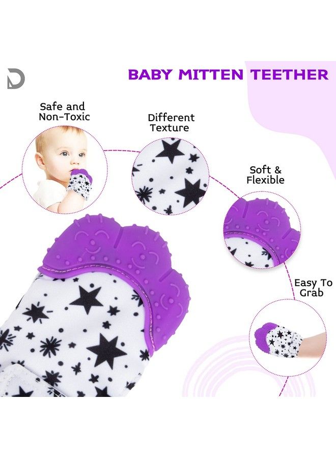 DaKos Teething Mitten Soft Food Grade Silicone Teether Mitten Glove Handy Teething Mit Toy For Self Soothing Bpa Free For 3�12 Months Infants (Star Purple Pack Of 1) - Image 4