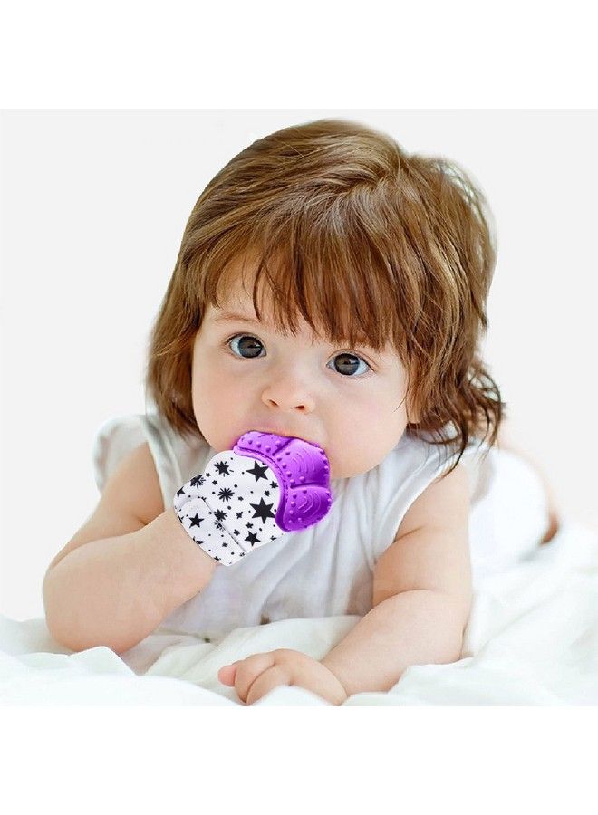 DaKos Teething Mitten Soft Food Grade Silicone Teether Mitten Glove Handy Teething Mit Toy For Self Soothing Bpa Free For 3�12 Months Infants (Star Purple Pack Of 1) - Image 3