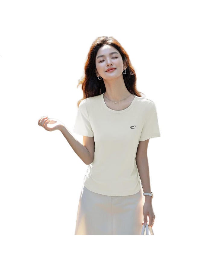 dme Summer Chic Alphabet Embroidered T-Shirt With Pleats And Double C Waist Design For Women - Image 1