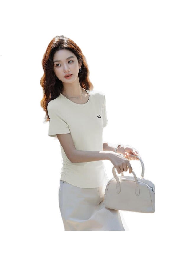 dme Summer Chic Alphabet Embroidered T-Shirt With Pleats And Double C Waist Design For Women - Image 3