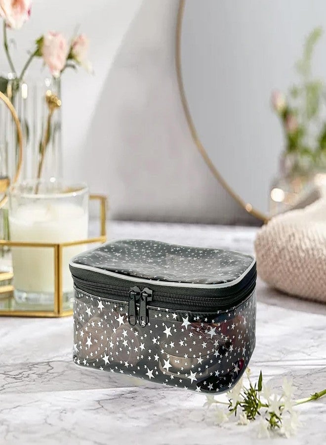 TotePrint Star Print PVC Makeup Bag Bulk,7.87×3.15×5.51 inch Clear Storage Bag Toiletry Pocket Zippered Pouch Waterproof Cosmetic Bags for Women (Black) - Image 3