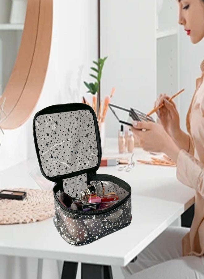 TotePrint Star Print PVC Makeup Bag Bulk,7.87×3.15×5.51 inch Clear Storage Bag Toiletry Pocket Zippered Pouch Waterproof Cosmetic Bags for Women (Black) - Image 4