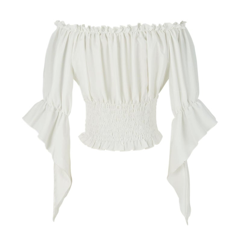 Mingyuezai Womens Renaissance Peasant Blouse Off Shoulder Trumpet Sleeve Tops(M,Z2880C) - Image 3