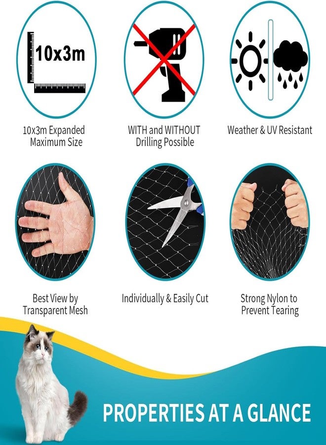 Funvalley Surperfect Cat Netting Balcony Netting for Pets(10 * 33ft) Anti-Fall Fence Net Dog Fence Nets Transparent Nylon Pet Mesh Fence Balcony Safety Net for Patio, Balcony, Rail, Stairs, Terraces - Image 3