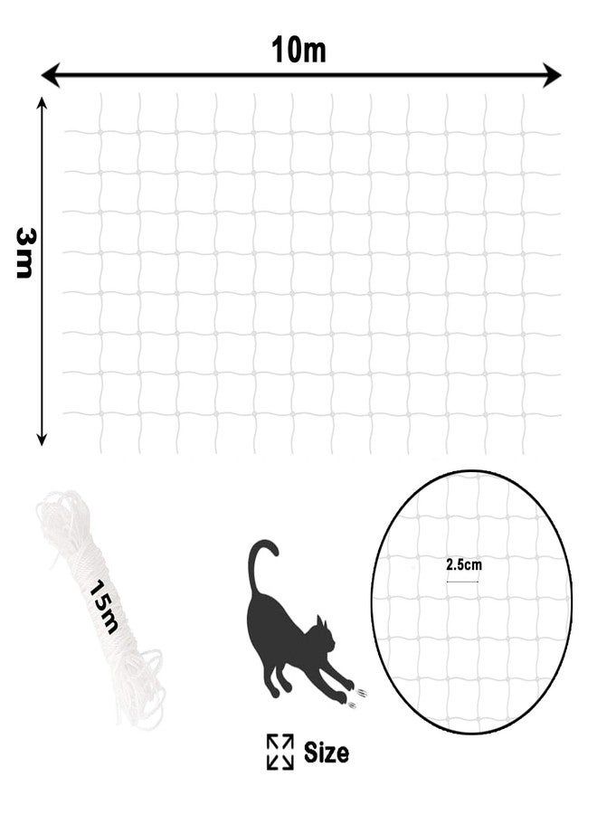 Funvalley Surperfect Cat Netting Balcony Netting for Pets(10 * 33ft) Anti-Fall Fence Net Dog Fence Nets Transparent Nylon Pet Mesh Fence Balcony Safety Net for Patio, Balcony, Rail, Stairs, Terraces - Image 2