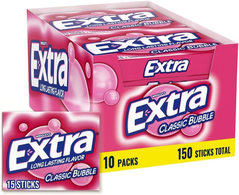Extra Classic Bubble Sugarfree Gum - Pack of 10 - Image 1