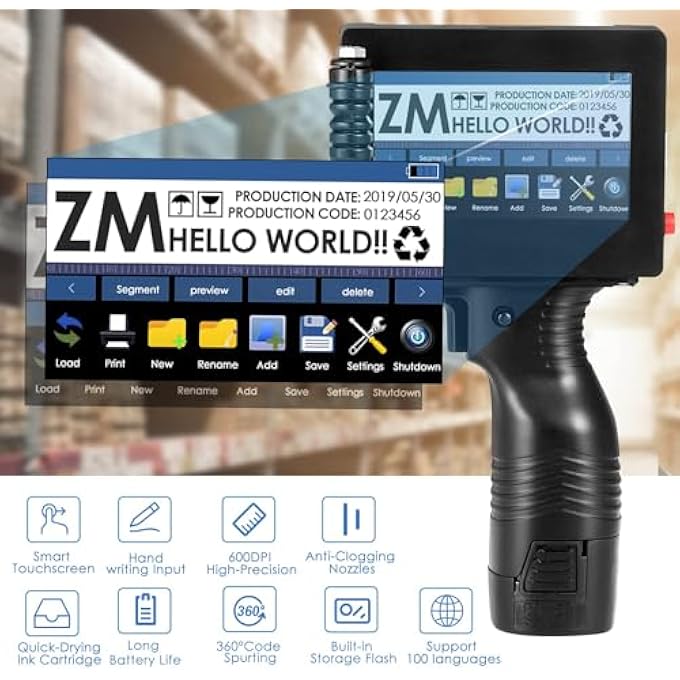 HANDHELD INKJET PRINTER WITH 4.3 INCH HD TOUCH SCREEN, (100 LANGUAGES) PORTABLE INKJET PRINTER QUICK-DRYING INK PRINTER COMPACT INKJET PRINTER HIGH DEFINITION INKJET PRINTER WITH INK CARTRIDGE - Image 2