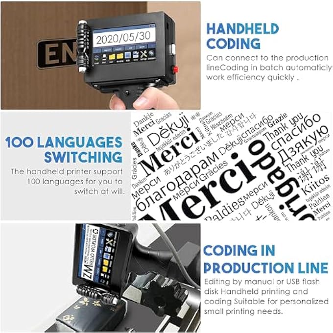 HANDHELD INKJET PRINTER WITH 4.3 INCH HD TOUCH SCREEN, (100 LANGUAGES) PORTABLE INKJET PRINTER QUICK-DRYING INK PRINTER COMPACT INKJET PRINTER HIGH DEFINITION INKJET PRINTER WITH INK CARTRIDGE - Image 3