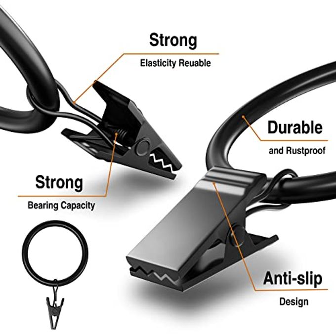 Lansian 72 Pack Curtain Rings with Clips Hooks 1.5 inch Rustproof Matte Metal Drapery Rings for Tension Rod Bracket Eyelets Decorative Hangers, Vintage Black (1.5" Interior Diameter) - Image 3
