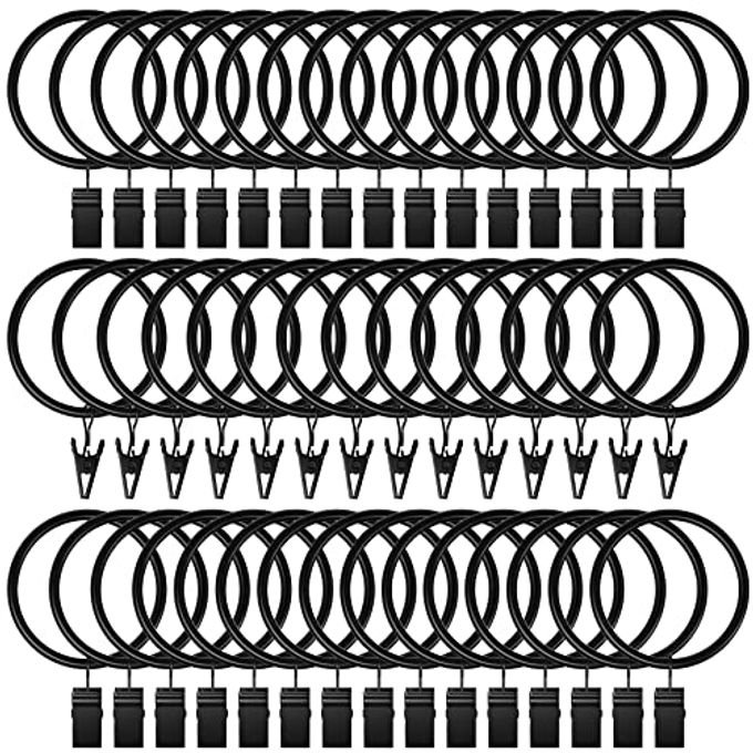 Lansian 72 Pack Curtain Rings with Clips Hooks 1.5 inch Rustproof Matte Metal Drapery Rings for Tension Rod Bracket Eyelets Decorative Hangers, Vintage Black (1.5" Interior Diameter) - Image 4