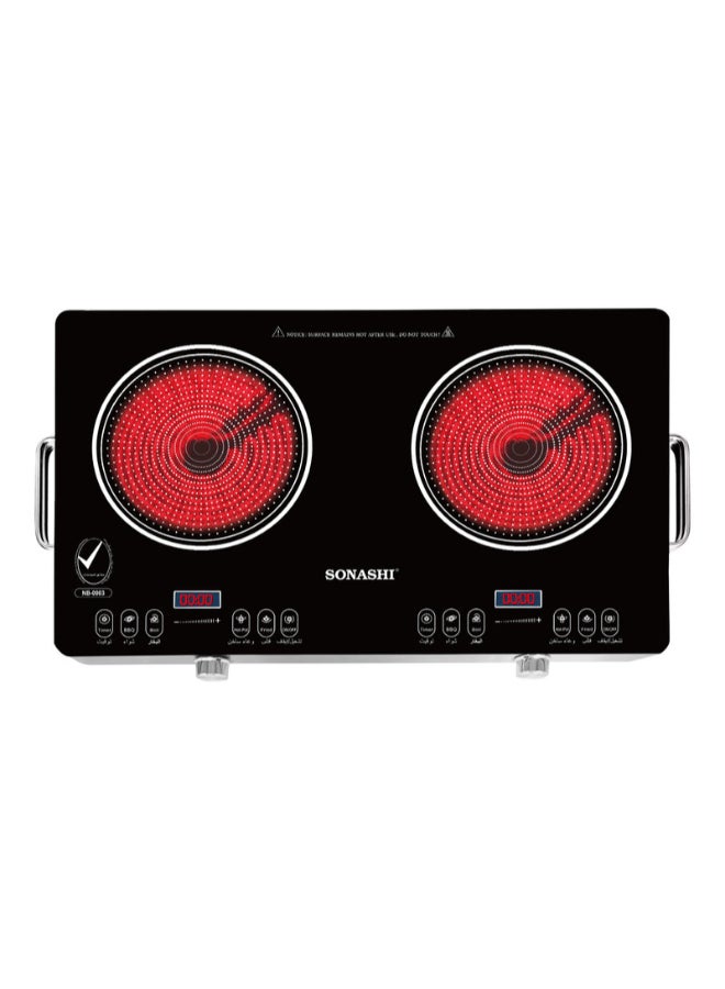 SONASHI Double Burner Infrared Cooker - 4 Digit LED Display | Multi-Stage Power Settings with Knob Control and Touch Control | Portable and Compact Infrared Cooker SIS-017C Black - Image 1