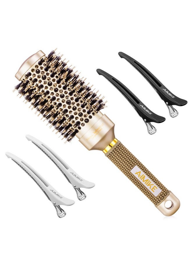 AIMIKE Imike Round Brush Nano Thermal Ceramic & Ionic Tech Hair Brush Round Barrel Brush With Boar Bristles For Blow Drying Styling Curling Add Volume & Shine (2.9 Inch Barrel 1.7 Inch) + 4 Free Clips - Image 2