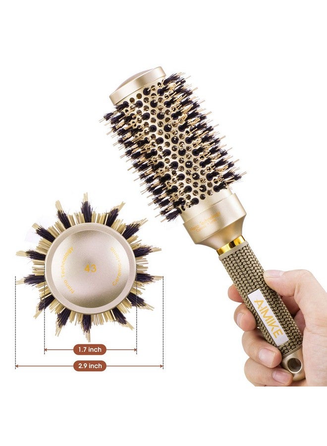 AIMIKE Imike Round Brush Nano Thermal Ceramic & Ionic Tech Hair Brush Round Barrel Brush With Boar Bristles For Blow Drying Styling Curling Add Volume & Shine (2.9 Inch Barrel 1.7 Inch) + 4 Free Clips - Image 3