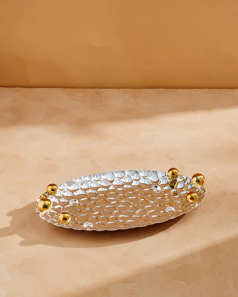 REDTAG Gold Hammered Round Serving Tray – Medium