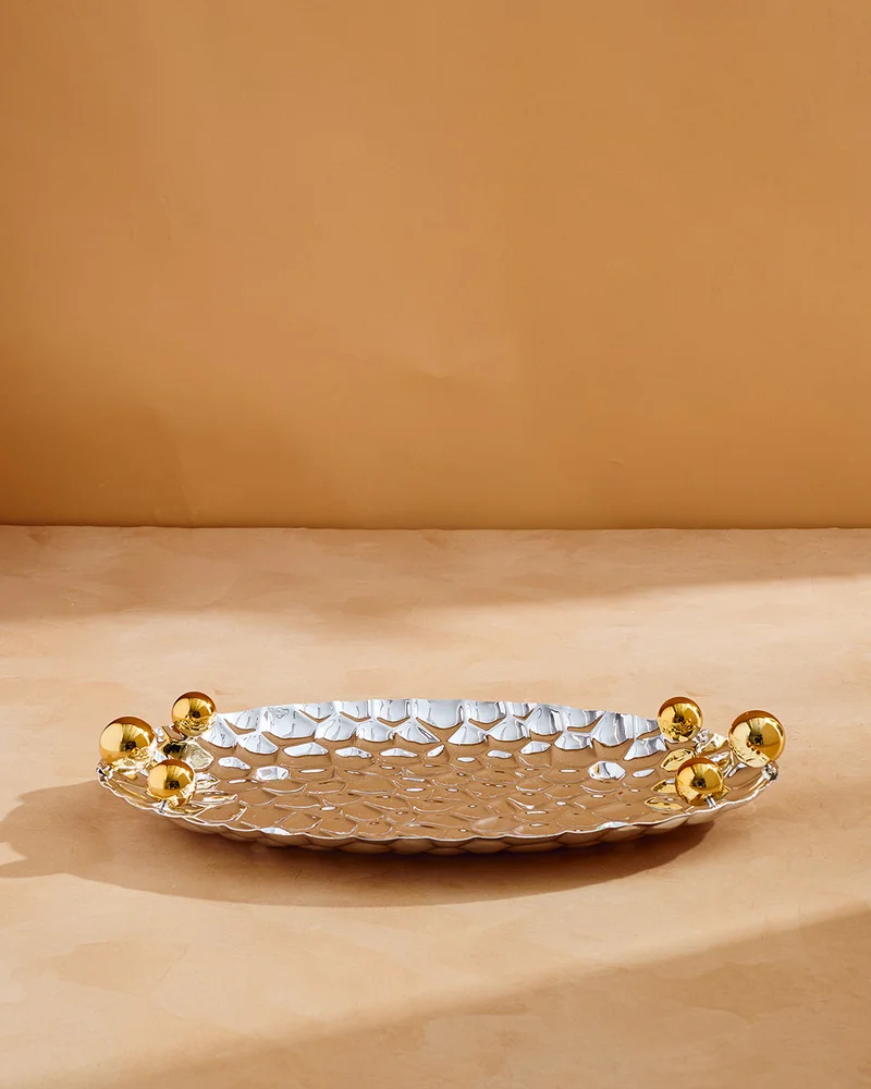 REDTAG Gold Hammered Round Serving Tray – Medium