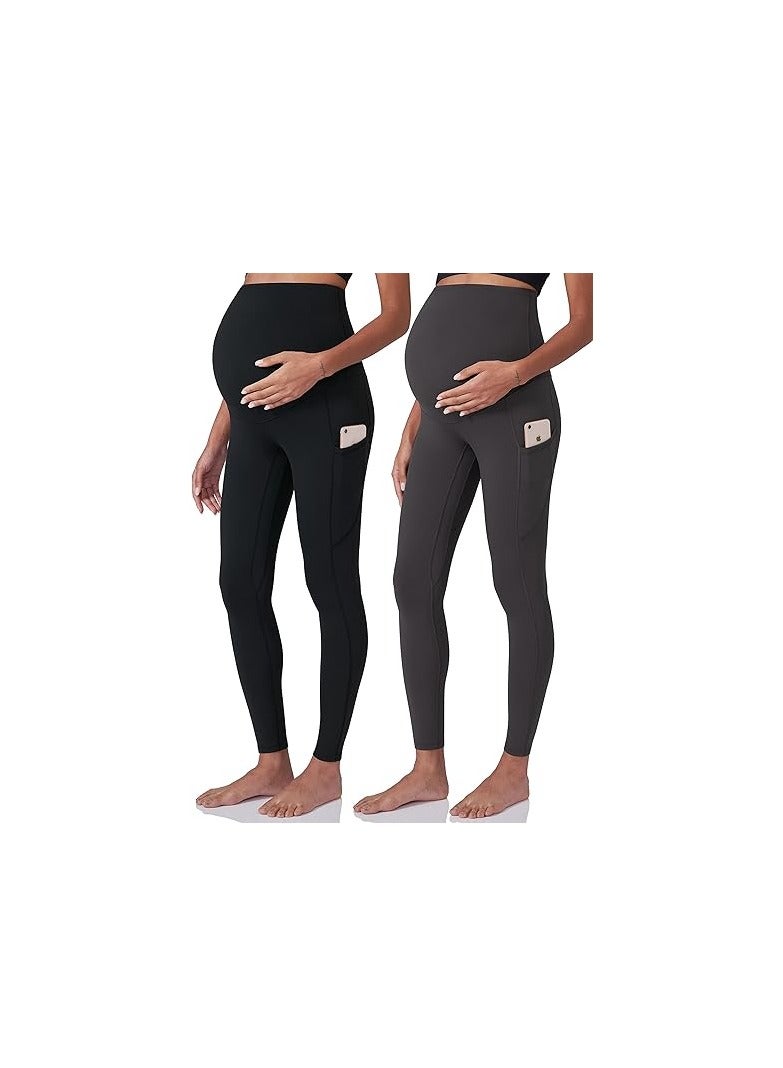 Women's Maternity Workout Leggings Over The Belly Pregnancy Yoga Pants with Pockets Soft Activewear Work Pants  - Image 1