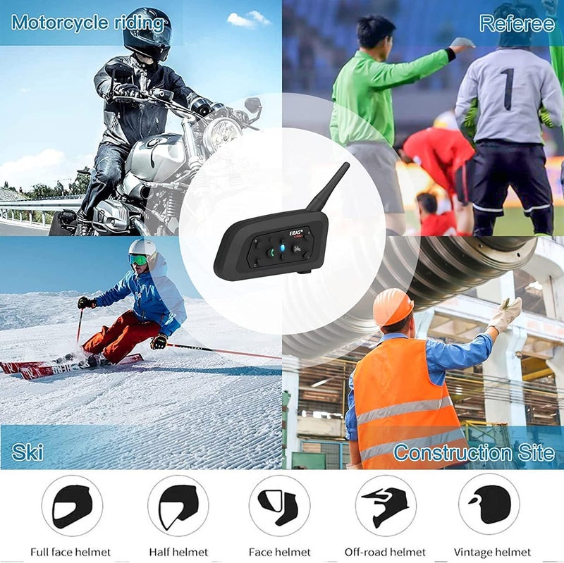 EJEAS V6 Motorcycle Bluetooth Headset, 2 Riders Motorcycle Intercom Helmet Communication System with Noise Reduction and Bluetooth 5.1 for Motorcycling Skiing and Climbing (1 Pack) - Image 5