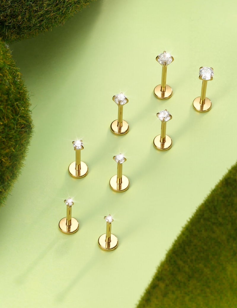 MILACOLATO G23 Implant Grade Titanium Earrings for Women 20G/18G/16G Threadless Flat Back Stud Earrings 14K Gold Plated Tragus Piercing Jewelry Hypoallergenic Push in Helix Cartilage Medusa Piercing Jewelry G18 - Image 3