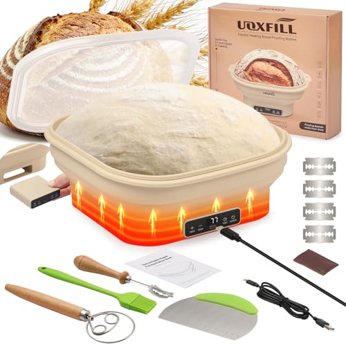 Uoxfill Upgrade Heating Sourdough Bread Proofing Basket Set, Electric Thermostatic Silicone banneton bread proofing basket,Sourdough bread baking supplies,8.7 Inch Square Foldable Sourdough Proofing Bowl - Image 1