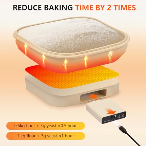 Uoxfill Upgrade Heating Sourdough Bread Proofing Basket Set, Electric Thermostatic Silicone banneton bread proofing basket,Sourdough bread baking supplies,8.7 Inch Square Foldable Sourdough Proofing Bowl - Image 2