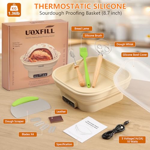 Uoxfill Upgrade Heating Sourdough Bread Proofing Basket Set, Electric Thermostatic Silicone banneton bread proofing basket,Sourdough bread baking supplies,8.7 Inch Square Foldable Sourdough Proofing Bowl - Image 3