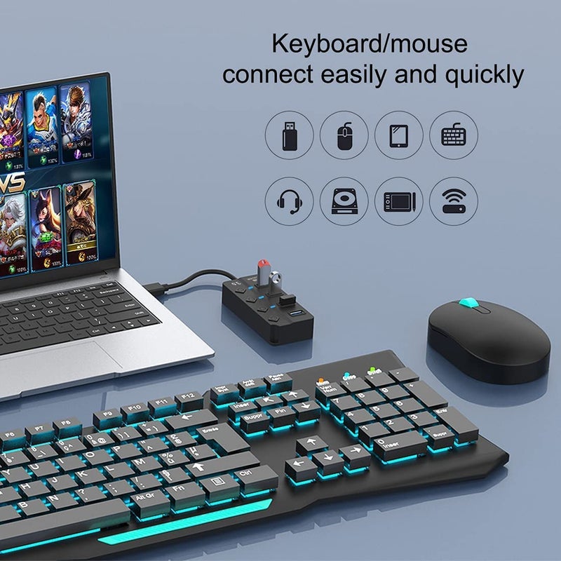 Viboton USB Hub, 3.0 for PC, Laptop, 4-Port USB 3.0 Hub with Individual Power Switches and Lights, 0.27m Cable, High Speed Extension for PC, Laptop and More (Black) - Image 5