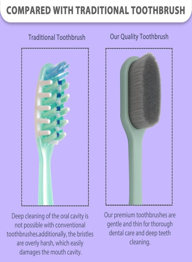 CARE CUB Green Flat Ultra Soft BPA-Free Toothbrushes with 2White & 2Black Bristles, Micro Nano Bristles for Sensitive Teeth, Perfect for Ages 8+ and Adults - Image 2