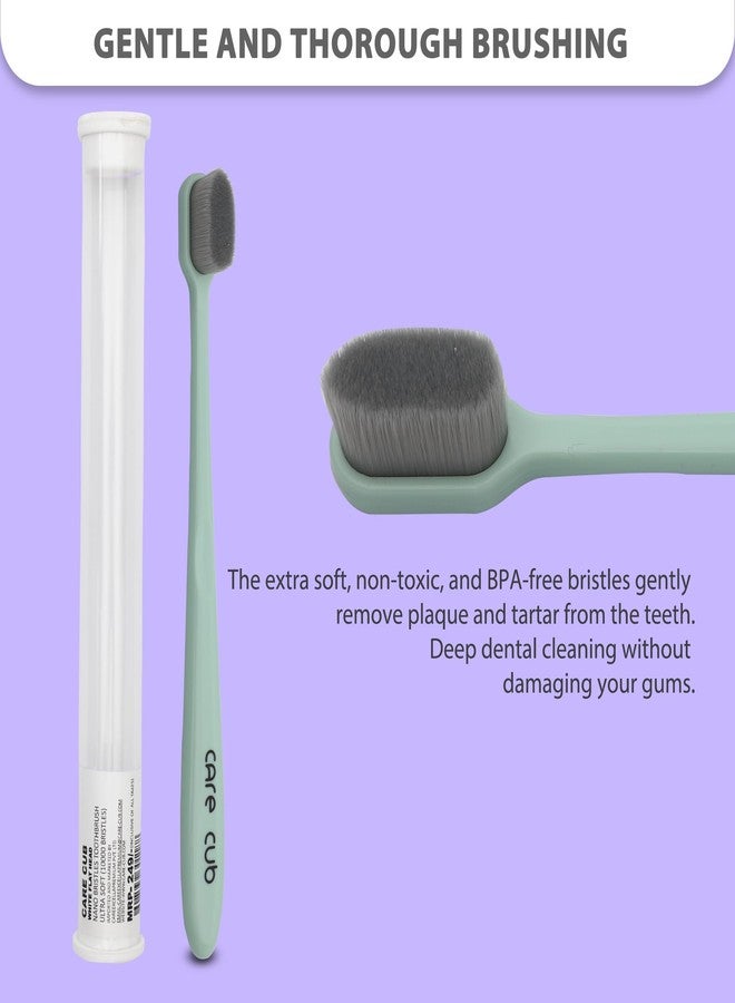 CARE CUB Green Flat Ultra Soft BPA-Free Toothbrushes with 2White & 2Black Bristles, Micro Nano Bristles for Sensitive Teeth, Perfect for Ages 8+ and Adults - Image 3