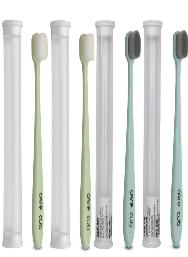 CARE CUB Green Flat Ultra Soft BPA-Free Toothbrushes with 2White & 2Black Bristles, Micro Nano Bristles for Sensitive Teeth, Perfect for Ages 8+ and Adults - Image 1
